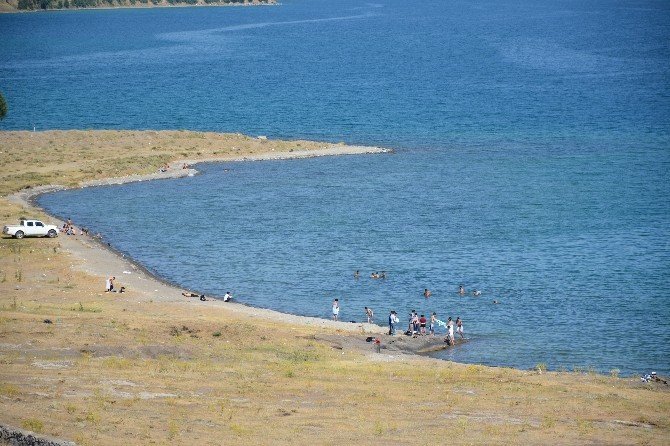 Sıcaktan bunalanlar Van Gölü sahillerine akın ediyor
