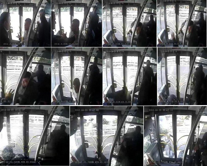 Metrobüs şoförüne şemsiyeli saldırı güvenlik kamerasında
