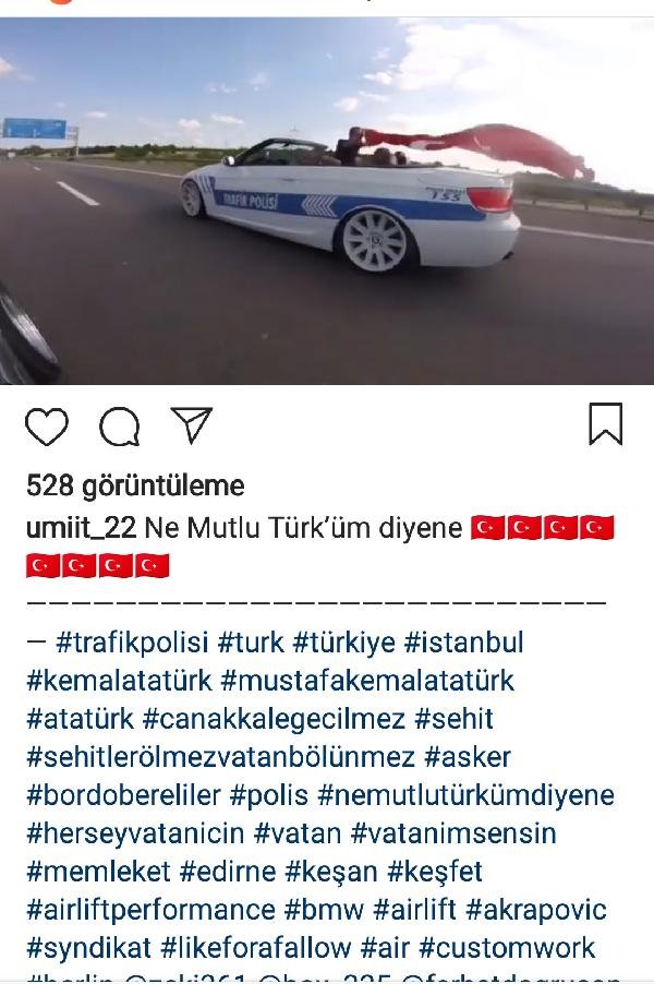 Gurbetçi, aracını polis otosu gibi giydirip, otobanda Türk bayrağı açtı