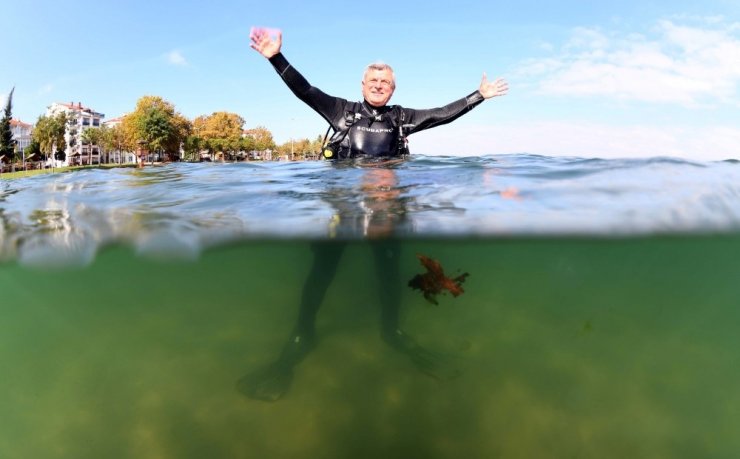 Belediye başkanı Körfez sularındaki yaşamı incelemek için dalış yaptı