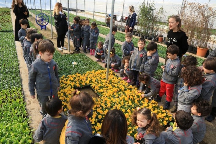 Çocuklar çiçek üretim serasını ziyaret etti