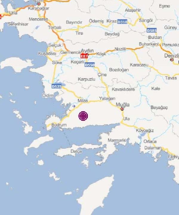 Milas'ta 3,6 büyüklüğünde deprem 