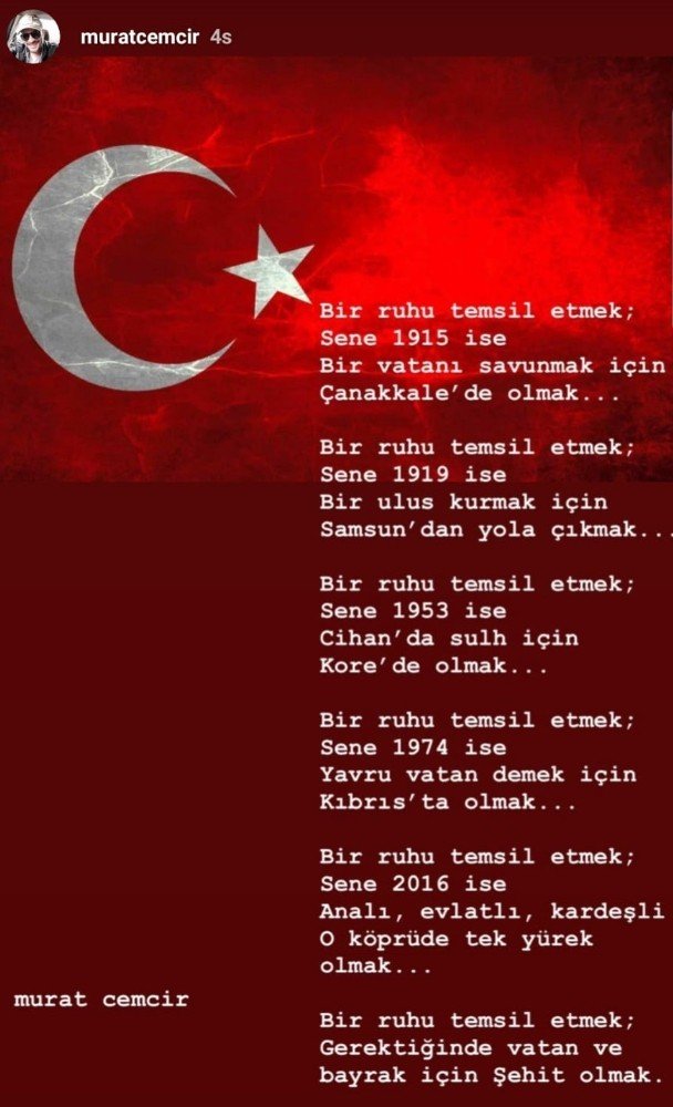 Murat Cemcir’den, 15 Temmuz Şehitler Günü için anlamlı şiir